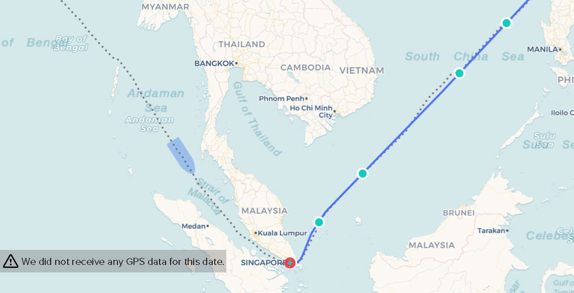   Dotted Line shows Dead Reckoned Route  