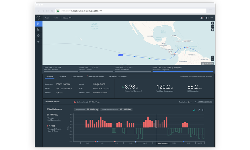  Nautilus Labs; UI; UX; High frequency data; maritime; noon report 